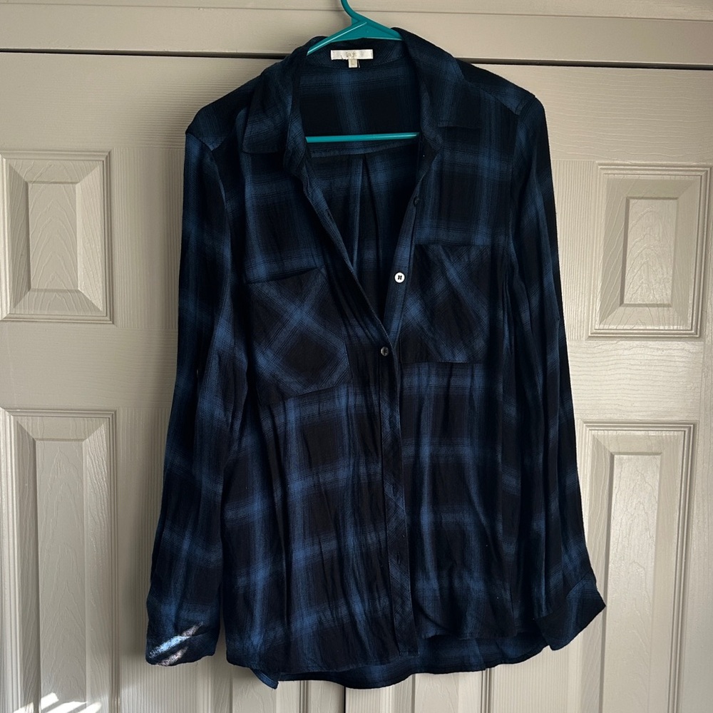 Women's Navy Plaid Button-Up Shirt